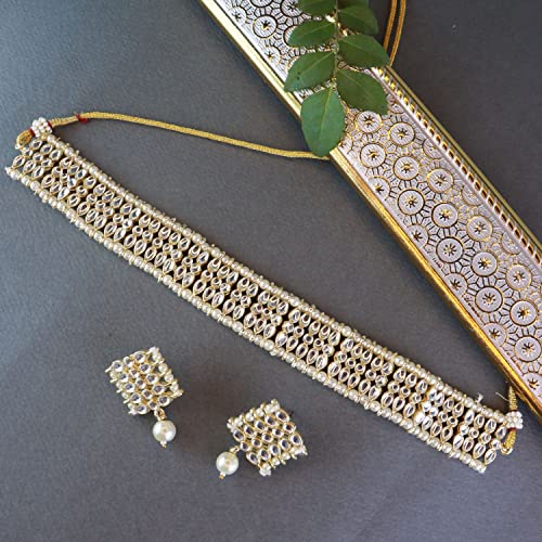 I Jewels Gold Plated Traditional Kundan Pearl Choker Necklace Jewellery Set For Women And Girls (K7209) - Image 5