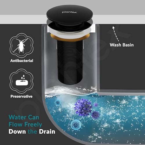 Image of Plantex Pure Brass Waste Coupling for Wash Basin /5 inch Drain Out let System Full Thread Pop up Waste Coupling for Wash Basin (Glossy Black - Pack of 1)