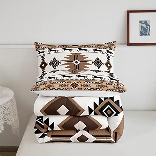 Castle Fairy Horses Printed Full Size Comforter Set,Chic Exotic Bedding Set for Adults Teens,Children Geometric Pattern Comforter Luxury Western Cowboy Quilt Set Room Decor 3Pcs - 4