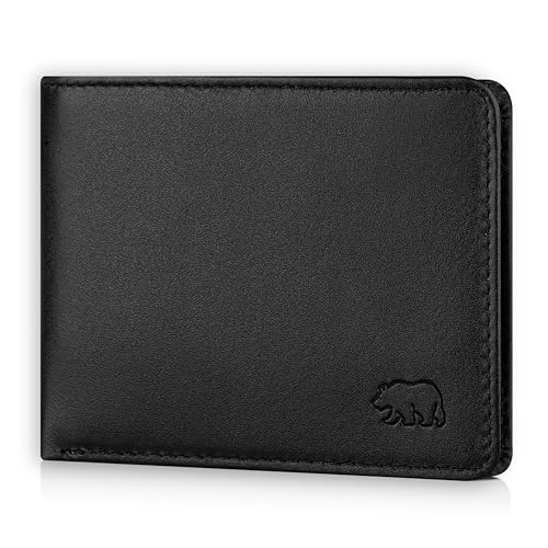 BROWN BEAR Mini Geldbörse Herren mit Münzfach | Leder Schwarz Nappa | RFID-Schutz | Portemonnaie Echtleder klein | Geldbeutel minimalistisch | BB Design 8006-B BK