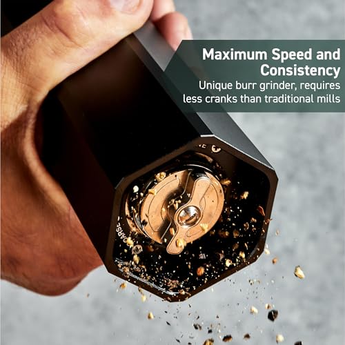 HexClad HexMill Pepper Grinder, Professional Grade Heavy Duty, Refillable, Aluminum Matte Black, Adjustable Ten Coarse Grind Settings
