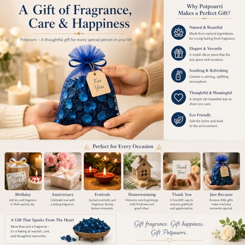 Image of Decorative Vanilla Scented Dried Flowers Home Fragrance Sachet of Petal Potpourri Bags (Blue, 250gm)