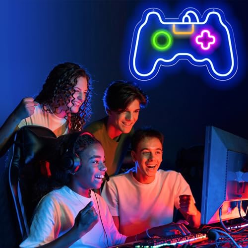 Image of Euvkysh Game Neon Sign for Gamer Room Decor, Led Dimmable Neon Signs Wall Decorations for Living Room Bedroom Gamepad Controller Shape Lights Game Room Decor, Best Gamer Gifts for Boys, Kids