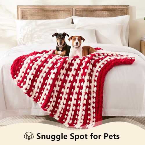 Image of L'AGRATY Chunky Knit Throw Blanket for Couch, 40 x 50 Inches, Red White