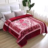 YHSF Korean Faux Mink Blanket 5 LB - 2 Ply Reversible Fuzzy Silky Super Warm and Cozy Plush Soft Embossed Blanket (Rose Burgundy, Queen)