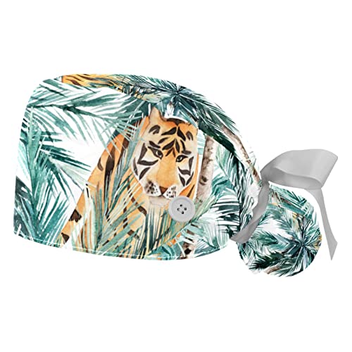 Chapeaux de travail respirants lot de 2 casquettes bouffantes motif tigre pour homme et femme