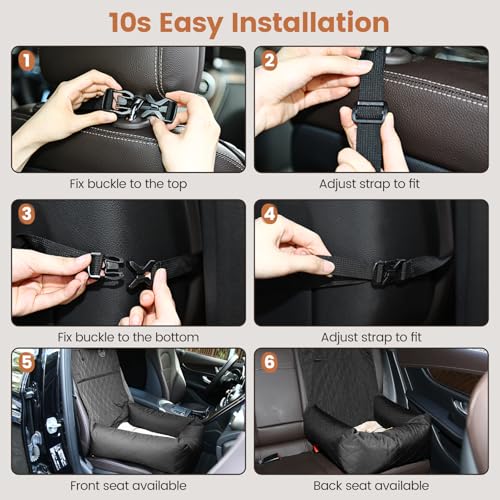 Hundebett Autositzbezug Pet Car Booster Seat 2 in 1 Front Back Protector Pet Lookout Tragbarer Autositzabdeckung Hundetransport Vordersitz mit dickem Zwinger und Sicherheitsgurt (Schwarz, M)