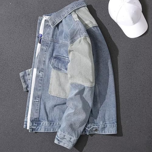 Men Fashion Stitching Lapel Denim Jacket Simple Style Single Breasted Jean Outerwear Spring Classic Comfy Denim Coat3
