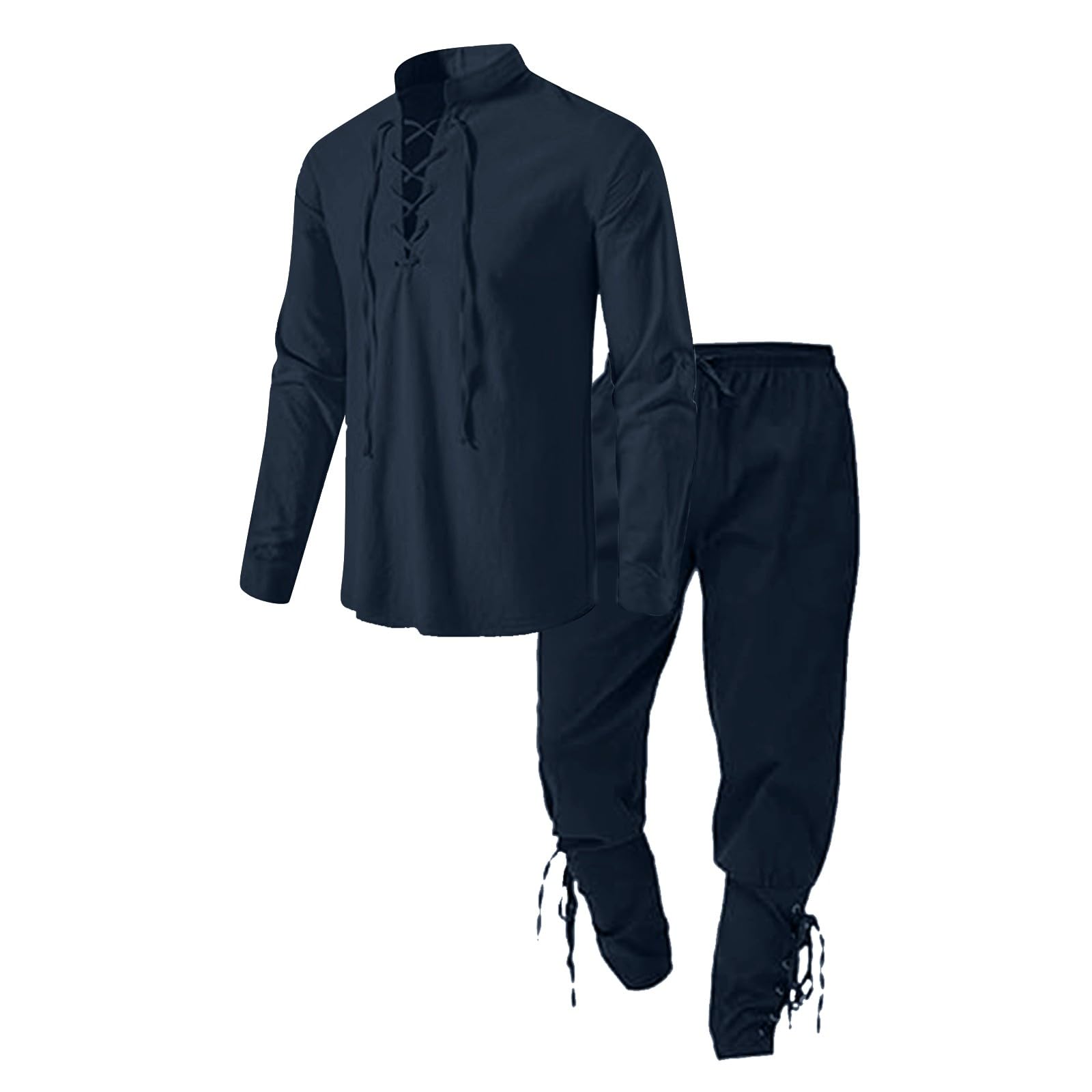 Vichingo Costume da Uomo Medievale Rinascimentale con Camicia Lino e Pantaloni Caviglia