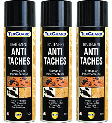 Guard Industrie - Traitement Antitaches TexGuard - Imperméabilisant Textile Hydrofuge, Incolore, Invisible - Tissu, Cuir, Synthétique, Daim - Fabrication Française - Aérosol - 400 ML - Lot de 3 Cover