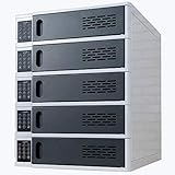 Luxor 5-Bay Charging Box with Digital Key Lock System for Mobile Electronic Devices, Perfect for Business, Retail, Hospitality and Healthcare - Gray