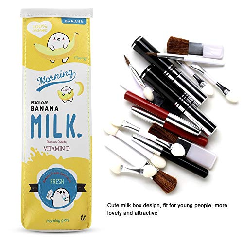 Image of GLOGLOW Cartoon Milk Stationery Bag, PU Creative Milk Box Pen Pencil Case Milk Carton Pencil Cases Large Capacity Storage Bag (Yellow)