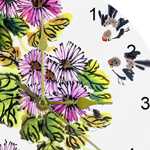 Horloge murale silencieuse à quartz de 25,4 cm motif floral