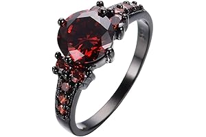 Yuren Vintage Ruby Red Garnet Promise Band Ring