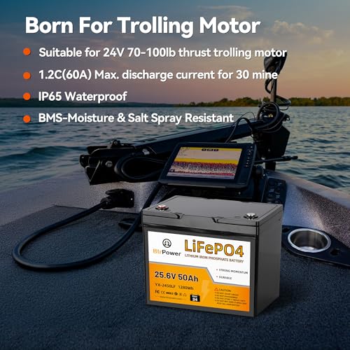 Image of 24V 50Ah LiFePO4 Lithium Battery, Low-Temp Cutoff Protection, 24 Volt 50Ah Group24 Lithium Battery Built-in 50A Smart BMS, 1280Wh for Trolling Motor, Marine, Camping and Home Storage