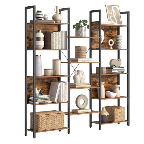 VASAGLE 5-Tier Bookcase with 14 Shelves, Book Shelf with Metal Frame, Bookshelf for Living Room, Home Office, Industrial Style, 9.4 x 62.2 x 65.4 Inches, Rustic Brown and Black ULLS107B01 5