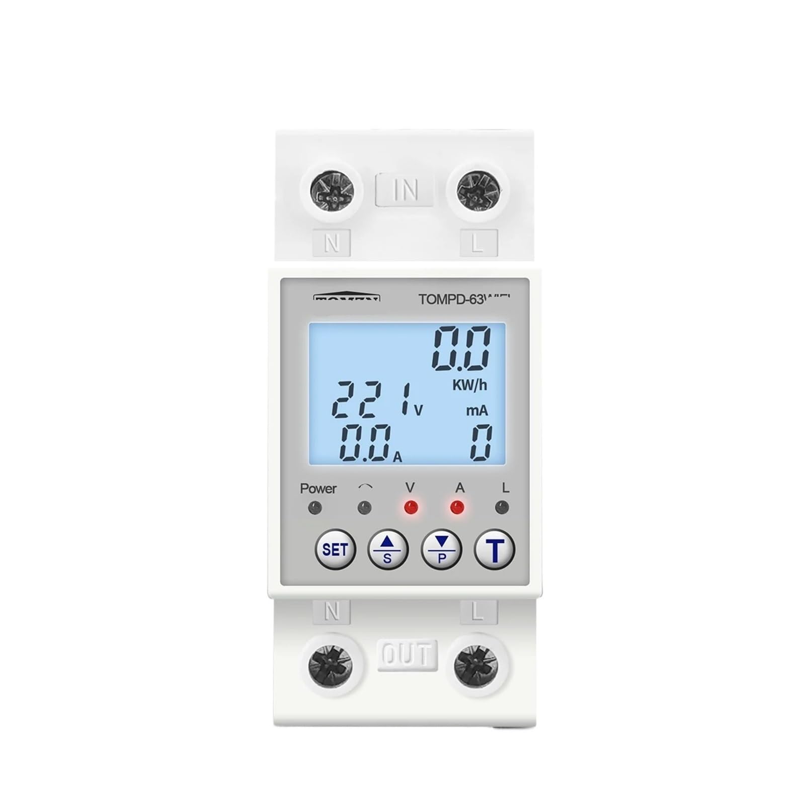 JNVFTCUX TOMPD-63 Switch 63A Circuit Breaker Energy Meter metering Timer with Voltage Current and Leakage Protection(No Backlight)
