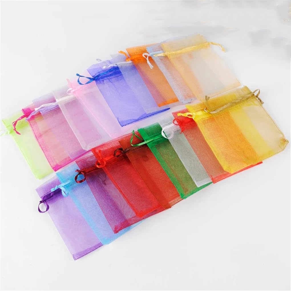 50 Pezzi Sacchetti Organza 15X20cm, Colorati Tulle Confetti, Borsa Con Coulisse, Gioielli Sacchetto Per Feste, Regali