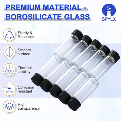 Image of Clear Borosilicate Glass Vials, Culture Tubes with Screw Caps and Plastic Droppers, Small Liquid Sample Vial, Test Tubes, Leak-Proof Vial (100, 10ml)