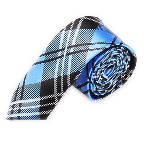 TOPTIE Unisex Necktie Printed Blue Plaid Skinny Tie