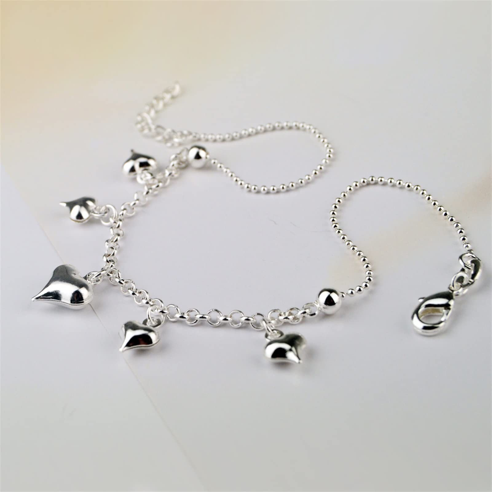 Fußkettchen/Fußkettchen Herz Fußkettchen Sommer Strand Barfuß Sandalen Zubehör Damen 925 Sterling Silber Fußkettchen Armband Fußschmuck Fußkettchen