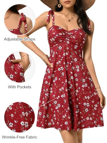 Image of OURIN Women's Spring Sweetheart Neckline Tie Strap Summer Sundresses Sleeveless Mini Dress with Pockets