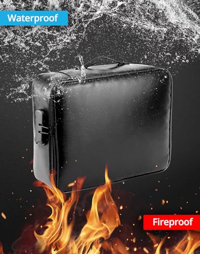 QWORK® Fireproof Document Bag, Important Document Organizer, Lockable Document Box, Waterproof, for Valuable Document Black - Image 2