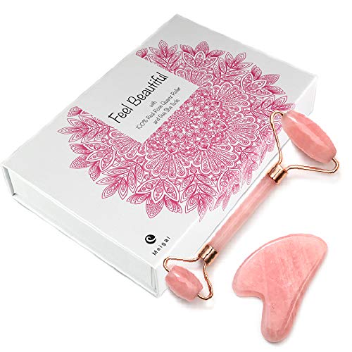 Jade Roller and Gua Sha Tools Set - Facial Roller Massager for Under Eye Bags and Anti-Wrinkle Treatment | Original Rose Quartz Stone For Slimming, Lifting and Firming Your Skin