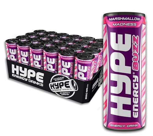 Hype Energy BUZZ MarshMallow Madness Energy Drink - 24x250ml | Caffeine Content, Taurine & 5 x B-Vitamins | Vegan, Gluten Free | Power Up & Fuel Your Day with berrylicious marshmallow Hype Energy BUZZ MarshMallow Madness Energy Drink - 24x250ml | Caffeine Content, Taurine & 5 x B-Vitamins | Vegan, Gluten Free | Power Up & Fuel Your Day with berrylicious marshmallow