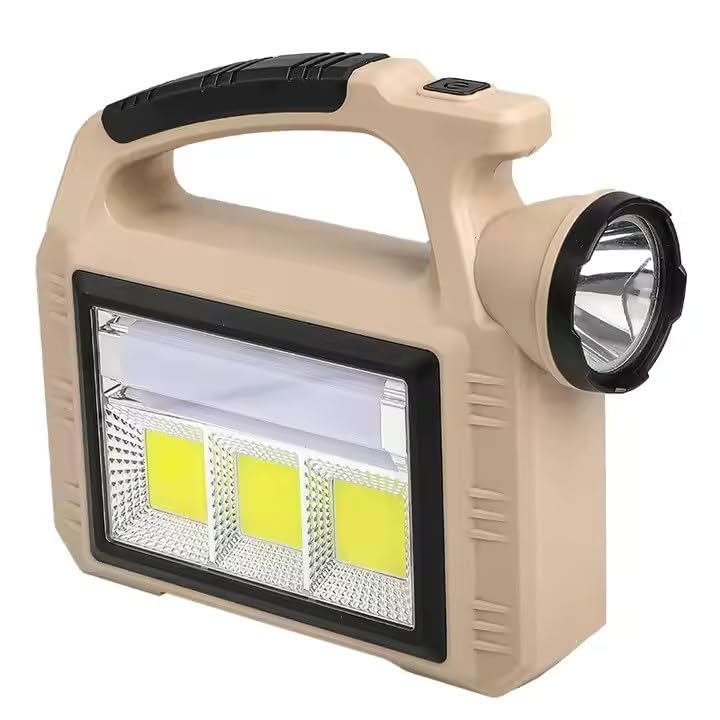 PROSFIA Outdoor Handheld Spot Lights with Flood Light Searchlight for Boating Hunting and Camping IP65 Rating Simulation Flame Solar & Rechargeable Spotlight Flashlight 1000 Lumen Beige-image-13
