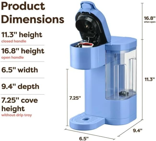 KeuriigK K Express Essentials Single Serve K Cup Pod Coffee Maker, 3 cup sizes (6, 8, and 10oz), Fast Fresh Brew, 30oz Removable Water Reservoir (BlueBell)