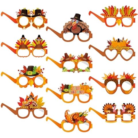 Jremreo 12 Pieces Thanksgiving Paper Glasses, Festival Fall Eyewear with Turkey and Autumn Designs for Holiday Photo Booth Props, Party Favors, and Thanksgiving Day Celebrations for Adults and Kids Cover