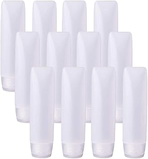 Bekith 12 Pack Travel Size Plastic Squeeze Bottles for Liquids, 30ml/1oz Makeup Toiletry Refillable Cosmetic Containers Fo...