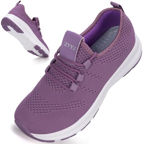 ZYYZ Zapatillas de ajuste ancho para mujer, soporte de arco, puntera extra ancha, antideslizantes, para correr por carretera, ligeras, de malla, transpirables, para gimnasio, fitness, trotar, caminar
