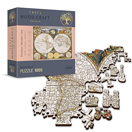Trefl Puzzle De Madera Mapa del Mundo Antiguo, 1000 Elementos, Artesanía En Madera, Formas...