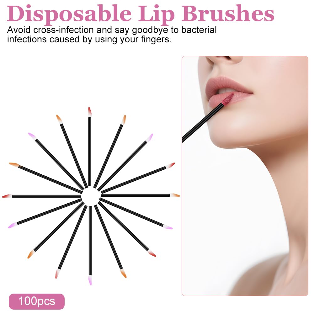 Cepillos para Maquillaje de Labios Desechables, Pinceles Aplicador Labial, Cepillos de Lápiz Labial, Negro 100PCS
