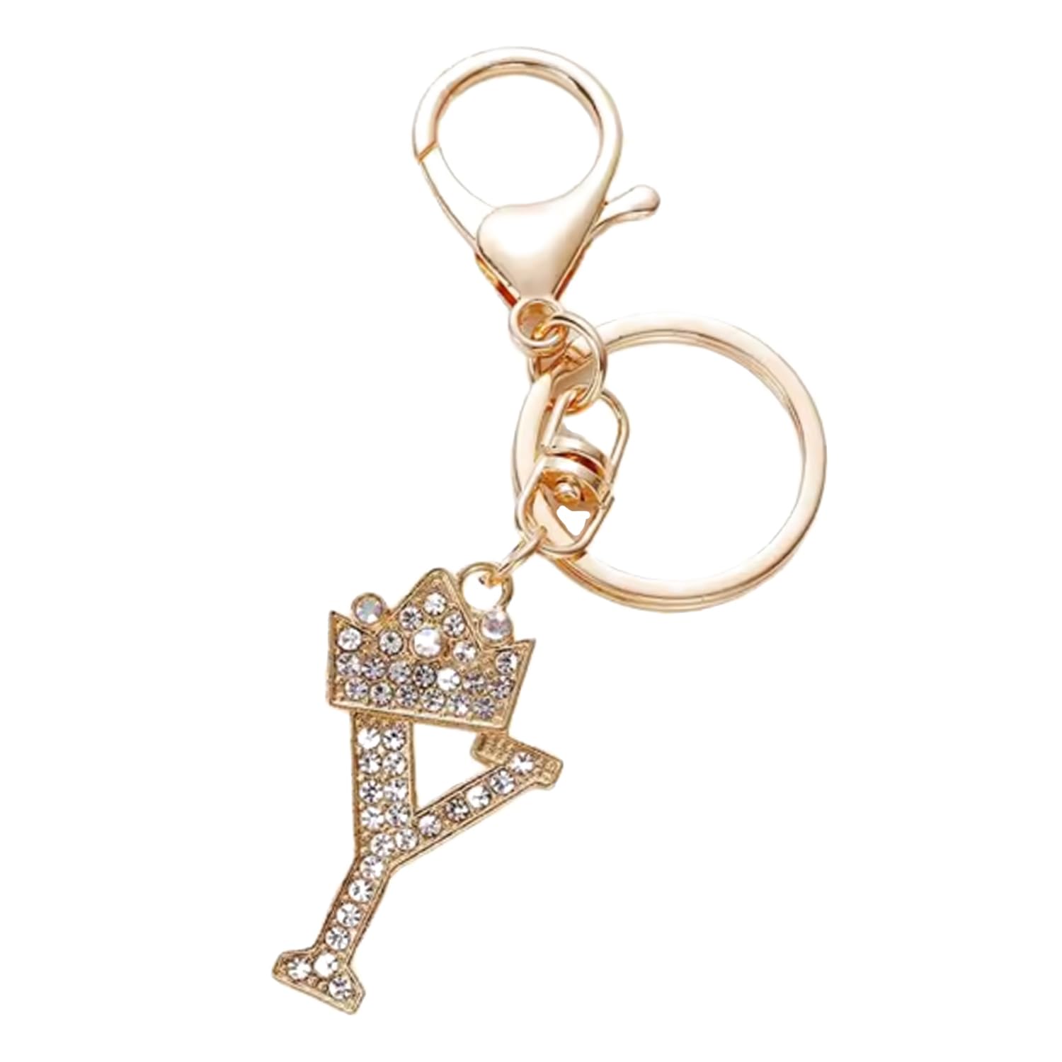 ARFUKA Gold Initial Letter Keyring with Rhinestones - Crown Metal Personalized Keychain Charm Bag Charm for Keys, Backpack, Bag - Ideal for Sister, Besties, Mom on Birthday, Christmas (Letter Y)
