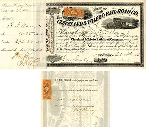 Cleveland and Toledo Rail-Road Co. Issued to and Signed by D.N. Barney