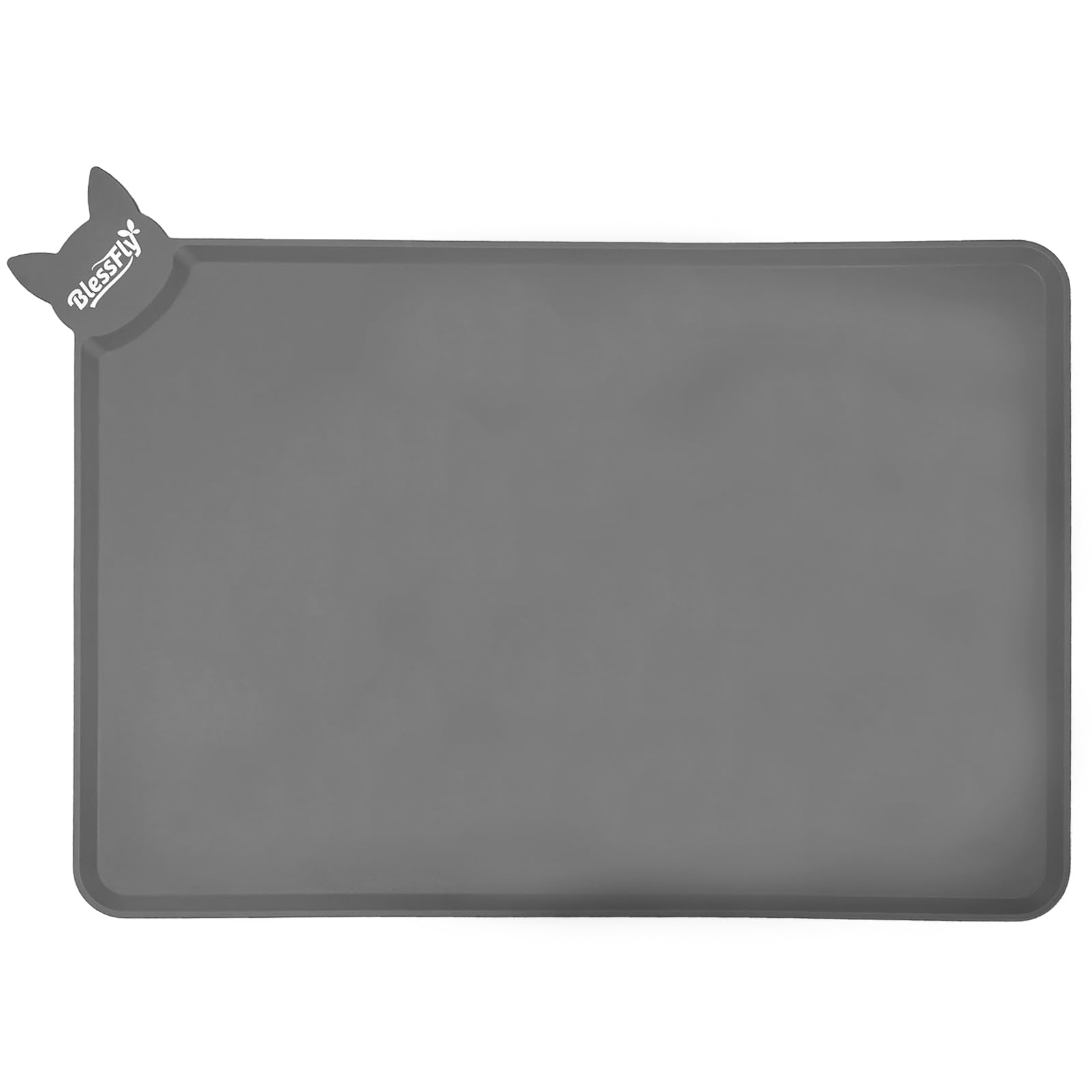 Silikon wasserdicht Hund und Katze Haustier Fütterung Matte, 55 x 38 cm Anti-Rutsch-Tiernapf silikon unterlage, Hunde und Katzen Futtermatte， spülmaschinenfest，Unterlage mit Rand (grau, 55X35cm)