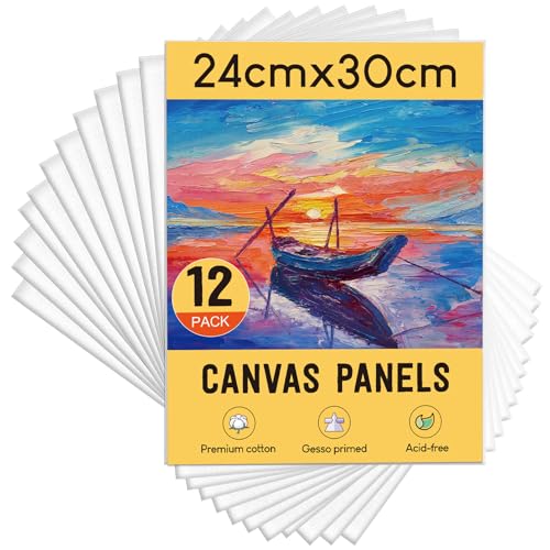STATIONERY ISLAND A4 Canvas for Painting 12 Packs, 24x30cm Art Canvas Boards 100% Cotton, Acid Free, Blank Canvas Panels for Acrylic Painting & Oil Paint, Hobby Painters and Beginner(10“ X 12”)