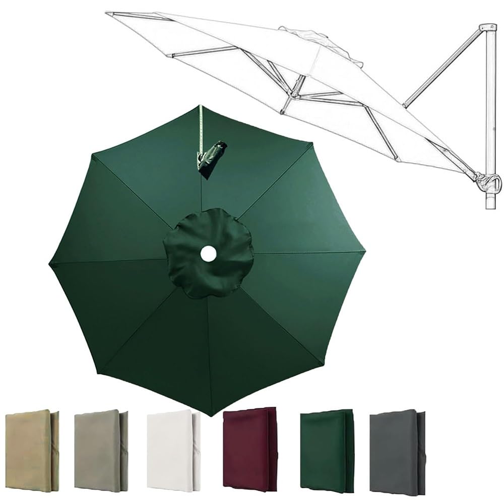 11ft 8Rib Cantilever Parasol Replacement Canopy 10ft 11.5ft Round Offset Umbrella Canopy Patio Yard Pool Parasol Replacement Fabric(Dark green,335cm/11ft)