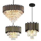AKDXIRUN Gold and Black Crystal Chandeliers 5-Tier W24in + 3-Tier W15.7in + 2-Tier W9.8in for Dining