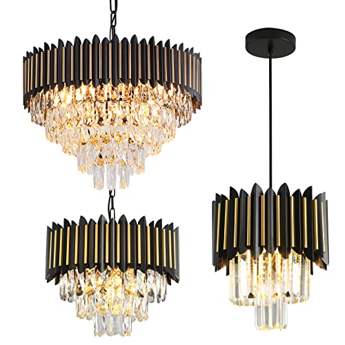 Akdxirun Gold And Black Crystal Chandeliers 5-Tier W24In + 3-Tier W15.7In + 2-Tier W9.8In For Dining Room Bedroom Living Room Foyer #TOP9