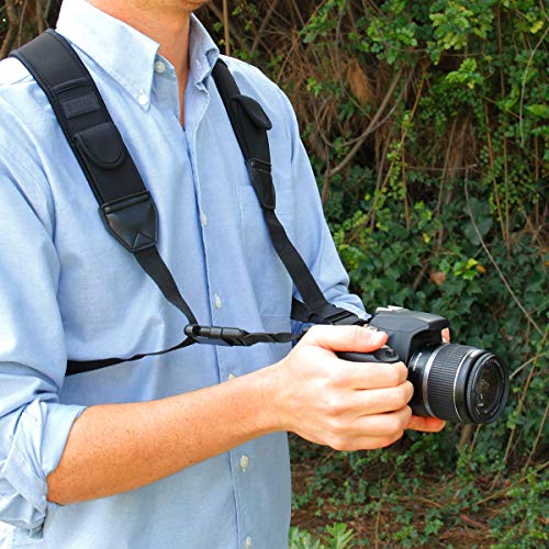 Image of USA Gear DSLR Camera Strap Chest Harness with Quick Release Buckles, Black Neoprene Pattern and Accessory Pockets - Compatible with Canon, Nikon, Sony and More Point and Shoot and Mirrorless Cameras