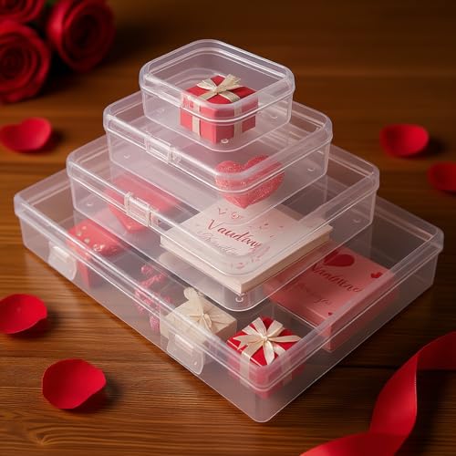 Goodma 24 Pieces Mixed Sizes Rectangular Empty Mini Clear Plastic Organizer Storage Box Containers with Hinged Lids for Small Items and Other Craft Projects - Image 4
