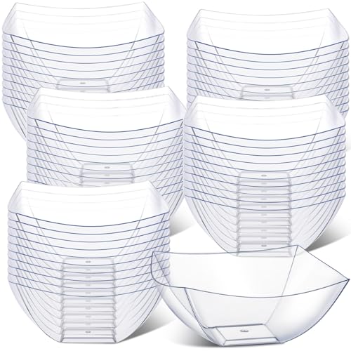Tanlade 50 Pcs Clear Serving Bowls 16 oz Square Plastic Bowls Disposable Snack Salad Dishes Small Party Candy Bar Containers Taco Bar Serving Dishes for Buffet Chips Fruit