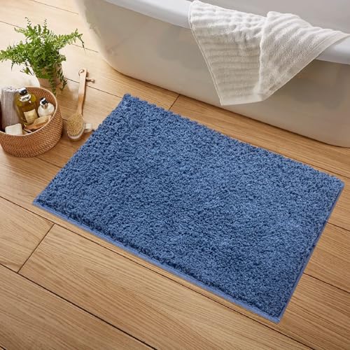 Image of Luxe Home Colosseum Bath Mat 100% Cotton (40x60 cm) Super Soft Non-Slip Bathroom Mat for Bedroom Door (Blue)