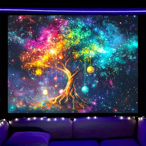 Image of Nuxovilar Cosmic Tree Wall Tapestry Polyester 78.74x59.05 In | Glow Poster Trippy Wall Art Nature Decor UV Backdrop Living Room Bedroom Lounge Space Room (Cosmic Tree Life)