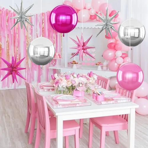Image of TONIFUL 8Pcs 22Inch Silver Pink Rose Red Large 4D Giant Round Star Balloons Explosion Star Mylar Balloons Set for Christmas New Year Birthday Wedding Bridal Shower Anniversary Photo Booth Supplies