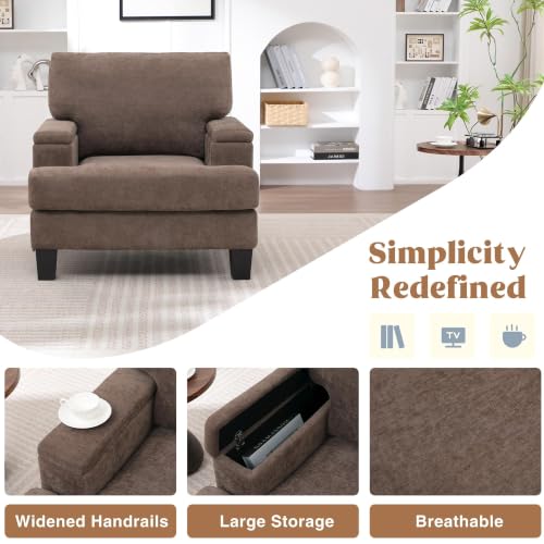Image of Accent Chairs Set of 2 with Storage Armrest, Fabric Modern Upholstered Reading Living Room Chairs, Comfy Large Armchair, Sofa Chair for Bedroom (Dark Brown)